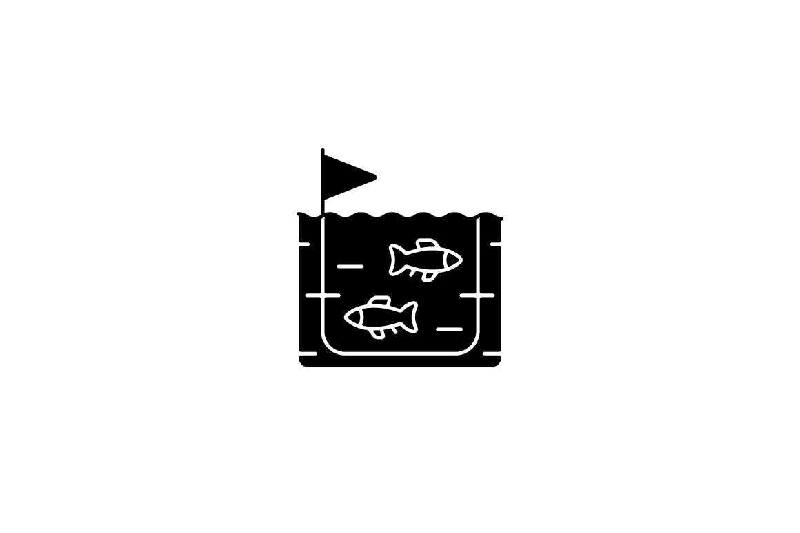 Fishing industry black glyph icons set on white space