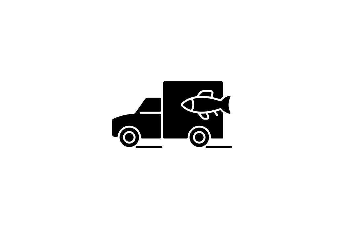 Fishing industry black glyph icons set on white space