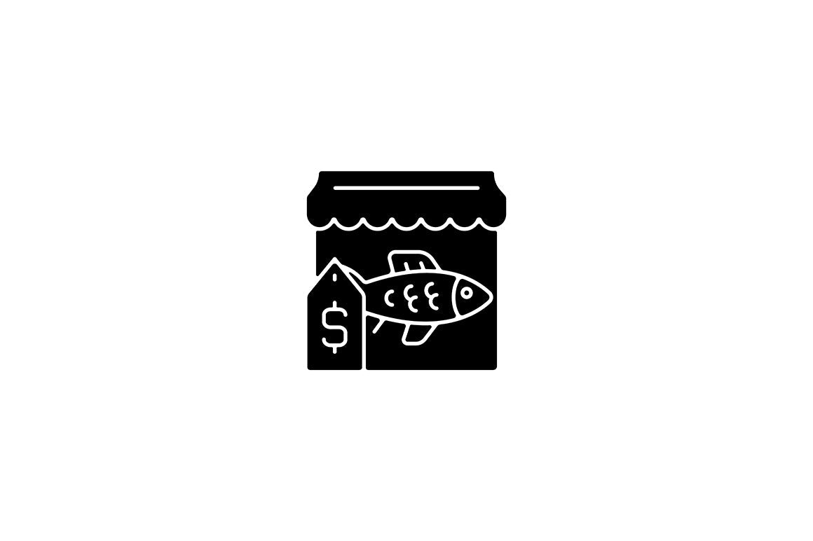 Fishing industry black glyph icons set on white space
