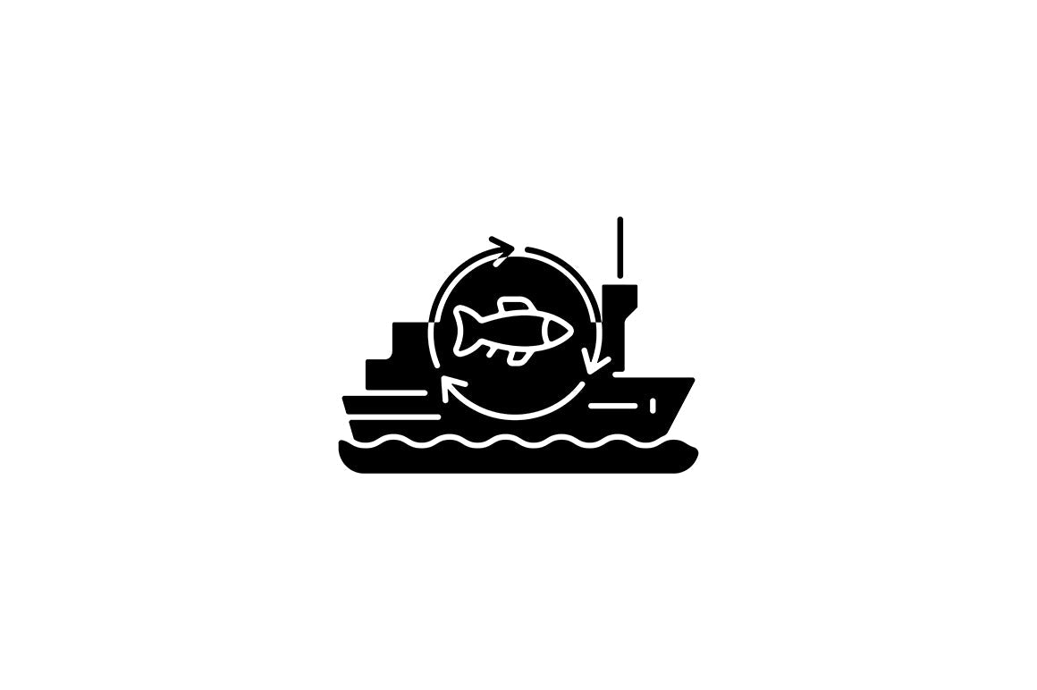 Fishing industry black glyph icons set on white space