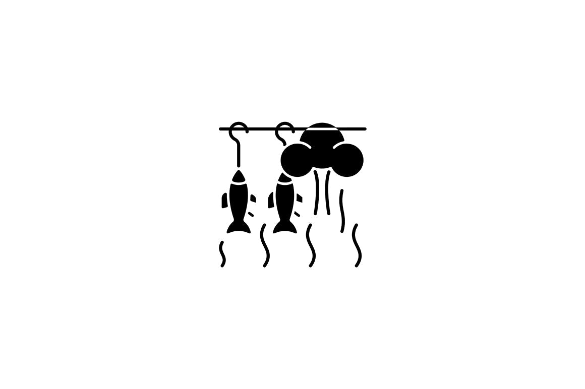 Fishing industry black glyph icons set on white space