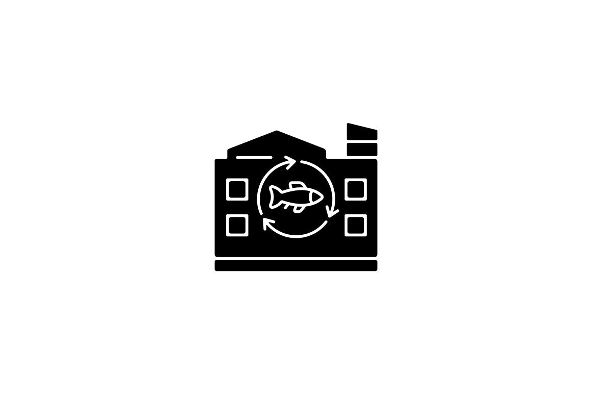 Fishing industry black glyph icons set on white space