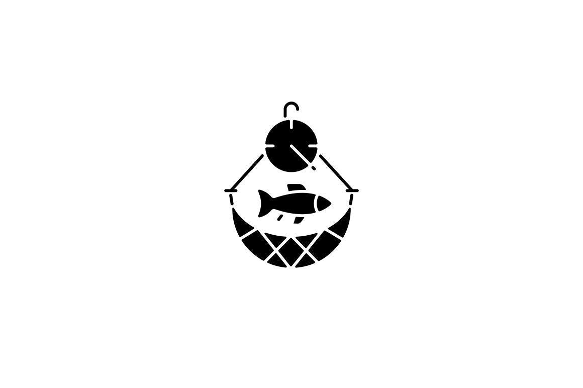 Fishing industry black glyph icons set on white space