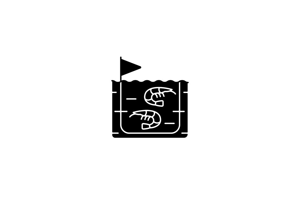 Fishing industry black glyph icons set on white space