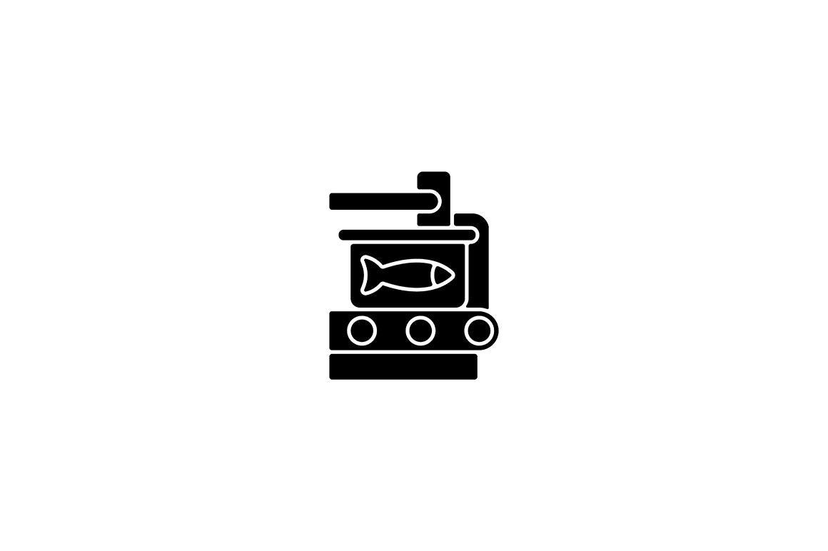 Fishing industry black glyph icons set on white space