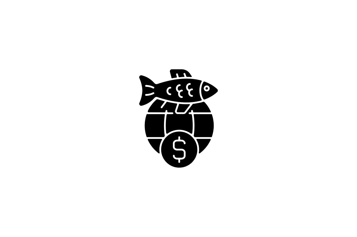 Fishing industry black glyph icons set on white space