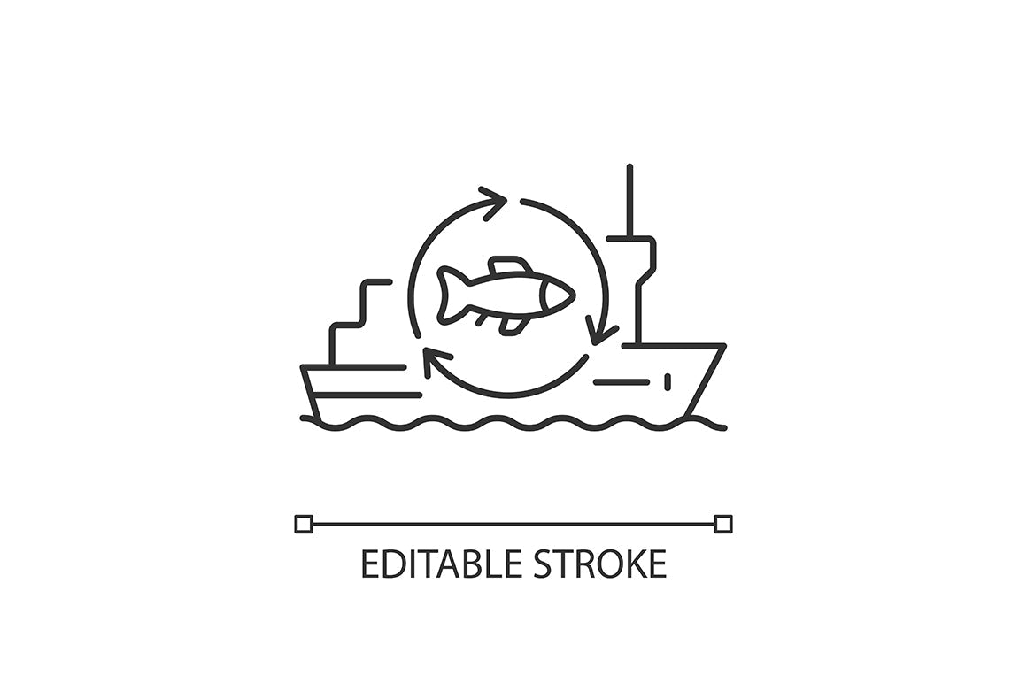 Fishing industry linear icons set for dark and light mode