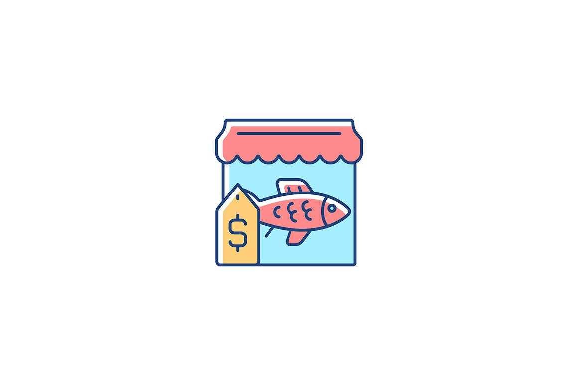 Fishing industry RGB color icons set