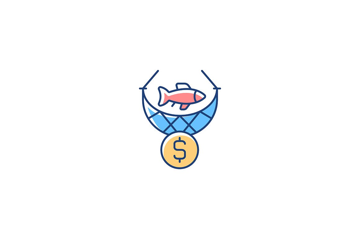 Fishing industry RGB color icons set