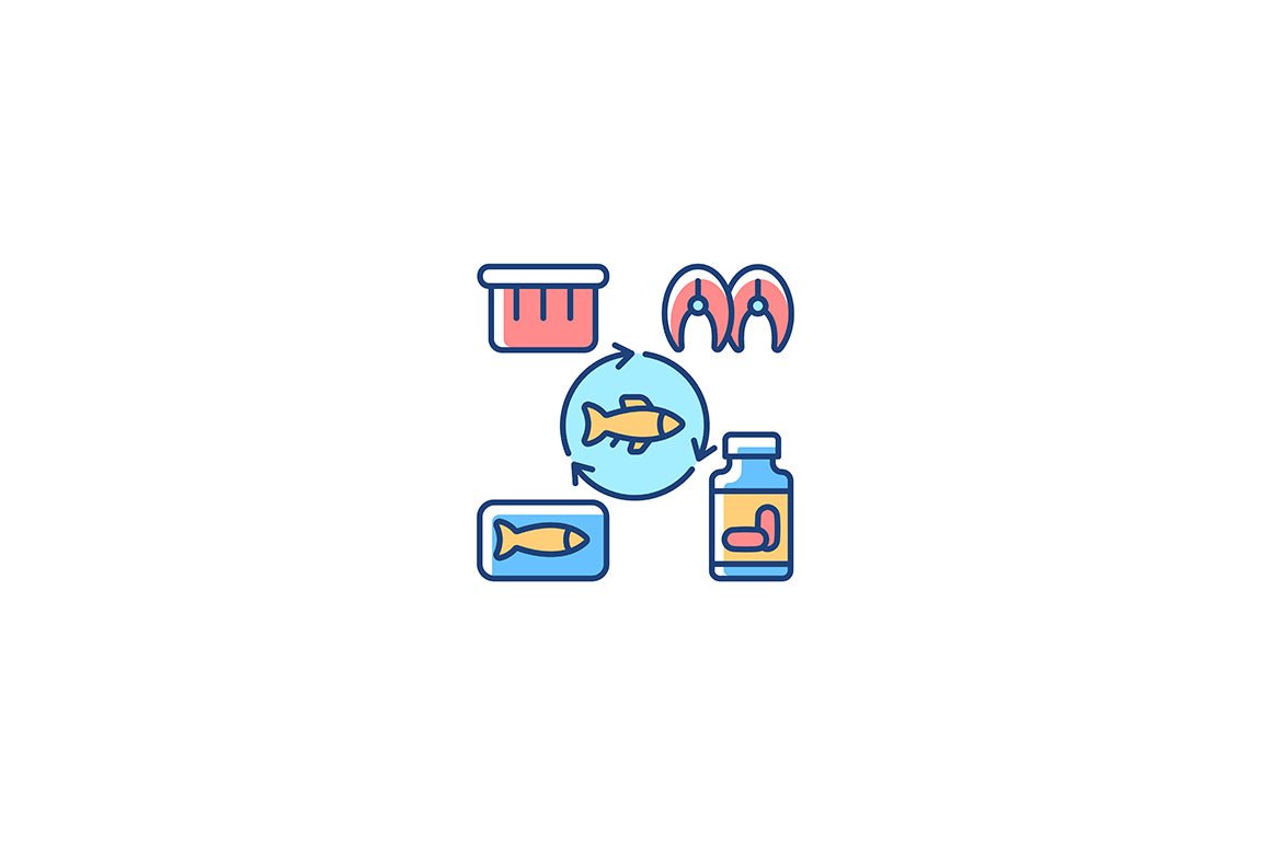 Fishing industry RGB color icons set