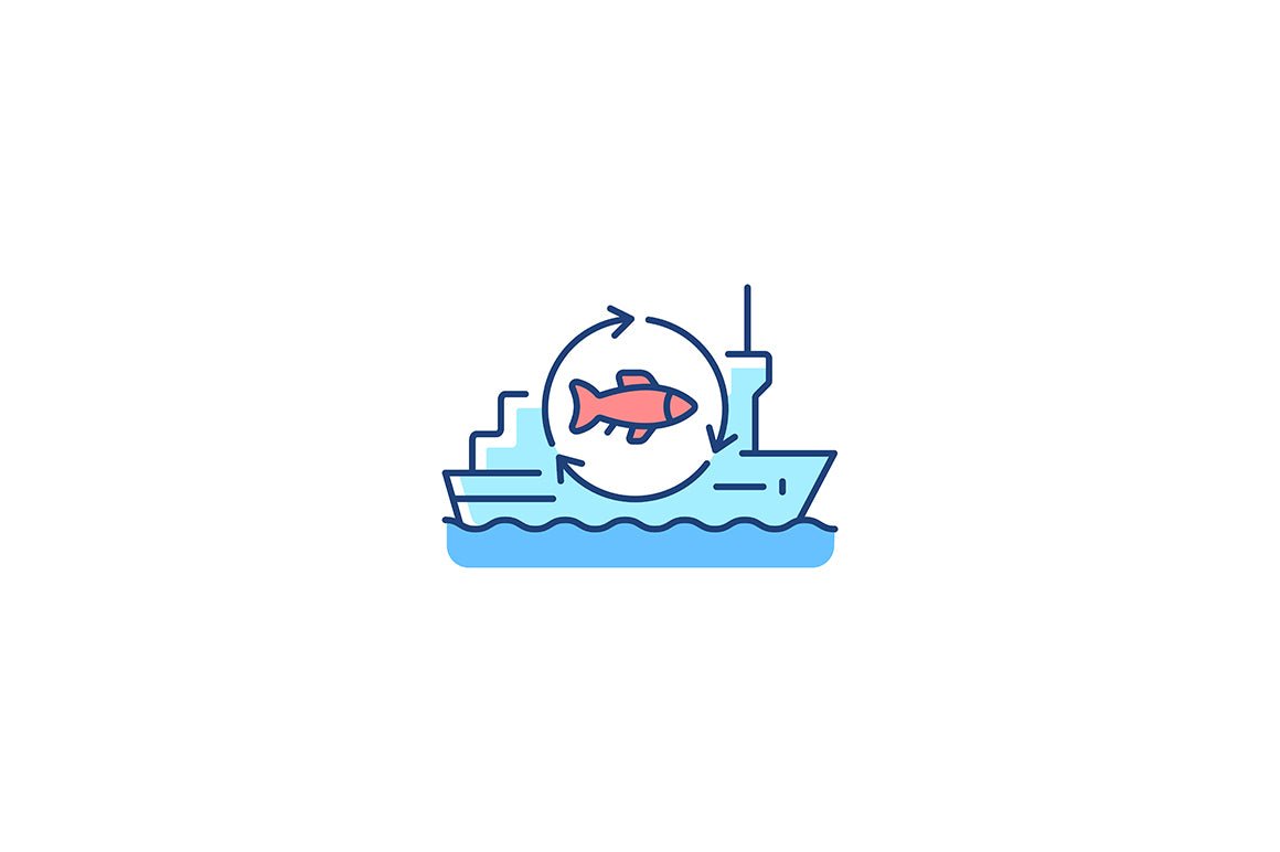 Fishing industry RGB color icons set