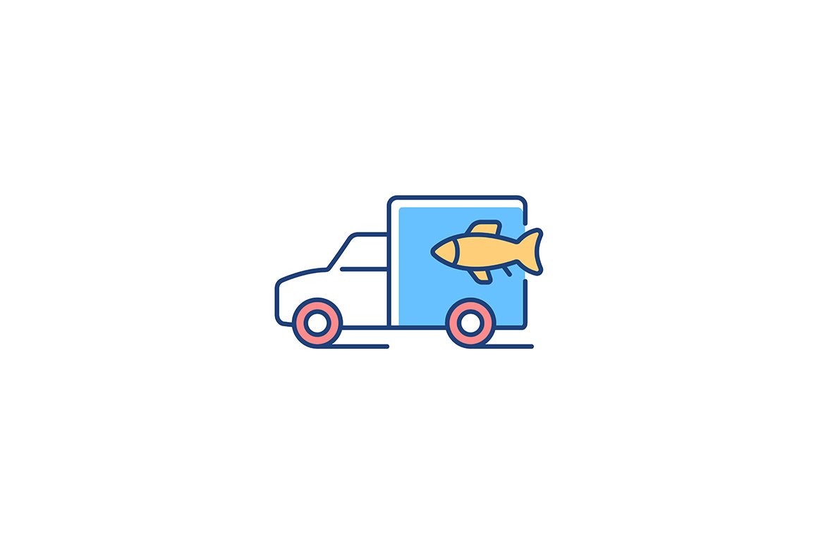 Fishing industry RGB color icons set