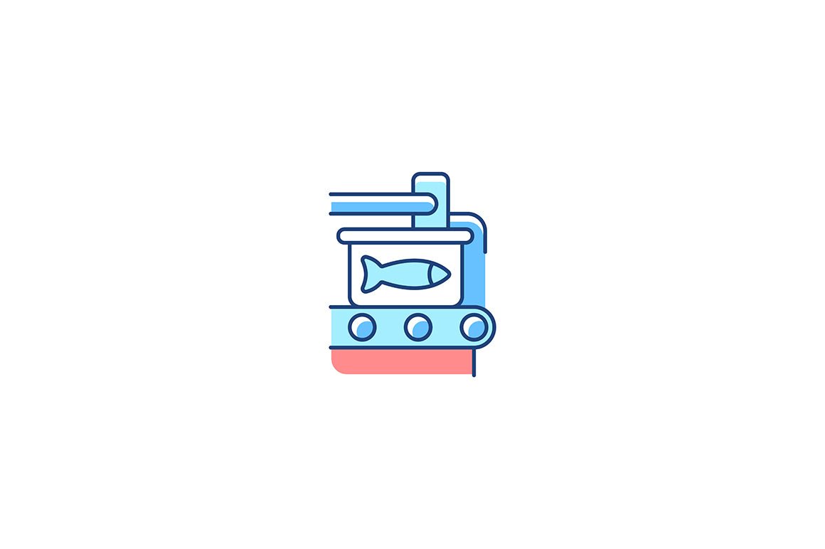 Fishing industry RGB color icons set