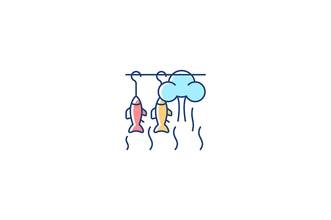 Fishing industry RGB color icons set