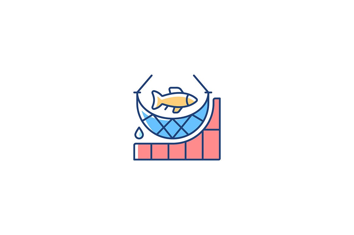 Fishing industry RGB color icons set