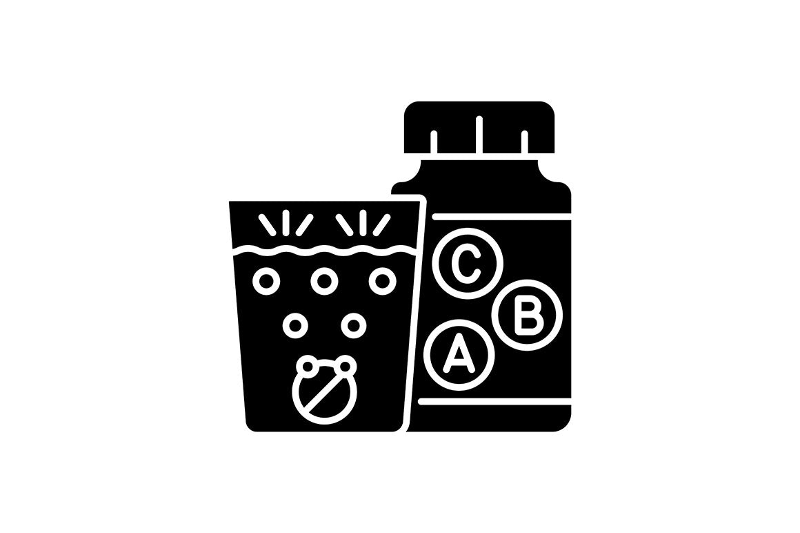 Food supplements black glyph icons set