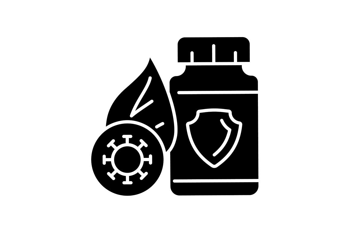 Food supplements black glyph icons set