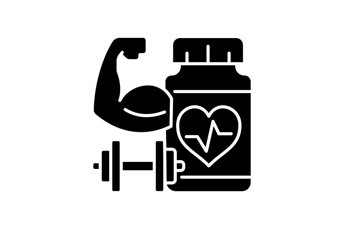 Food supplements black glyph icons set