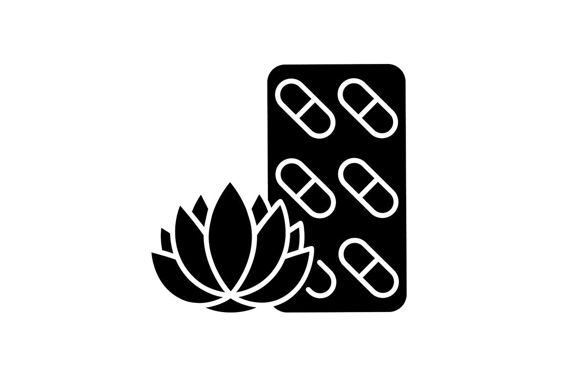 Food supplements black glyph icons set