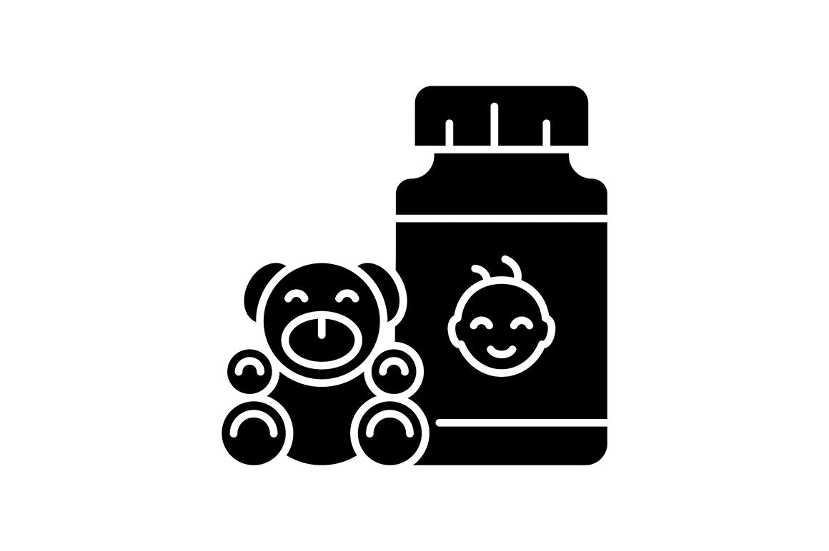 Food supplements black glyph icons set