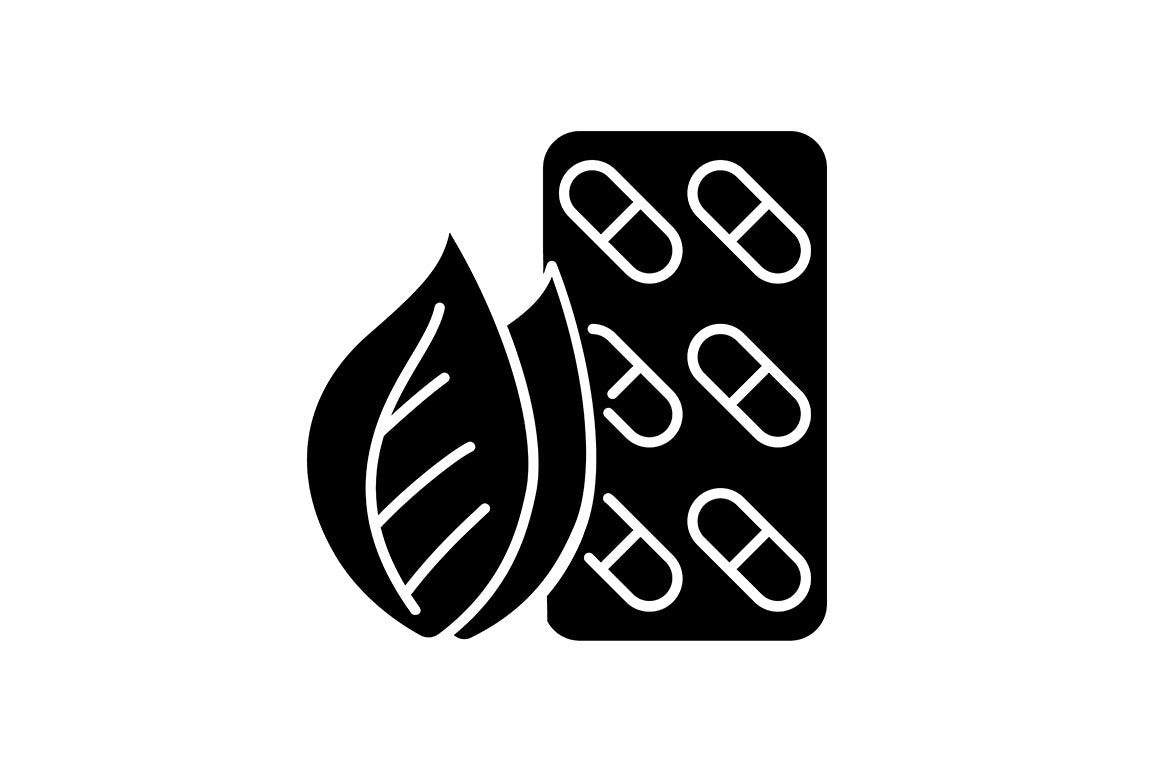 Food supplements black glyph icons set