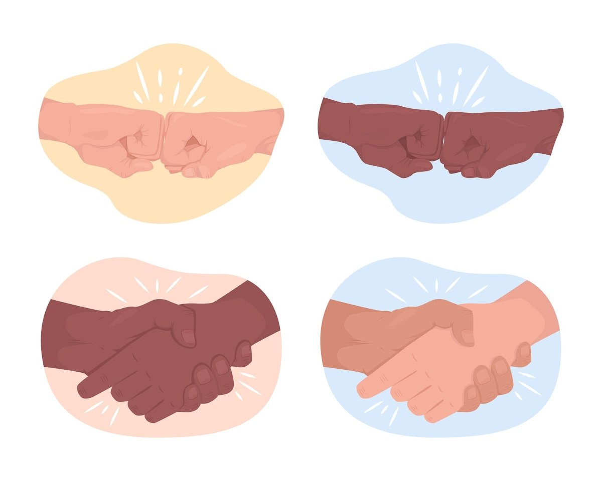 Friendly interaction 2D vector isolated illustration set