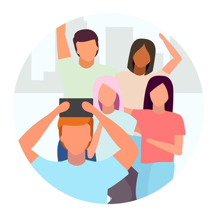 Friends pastime together flat concept icons set