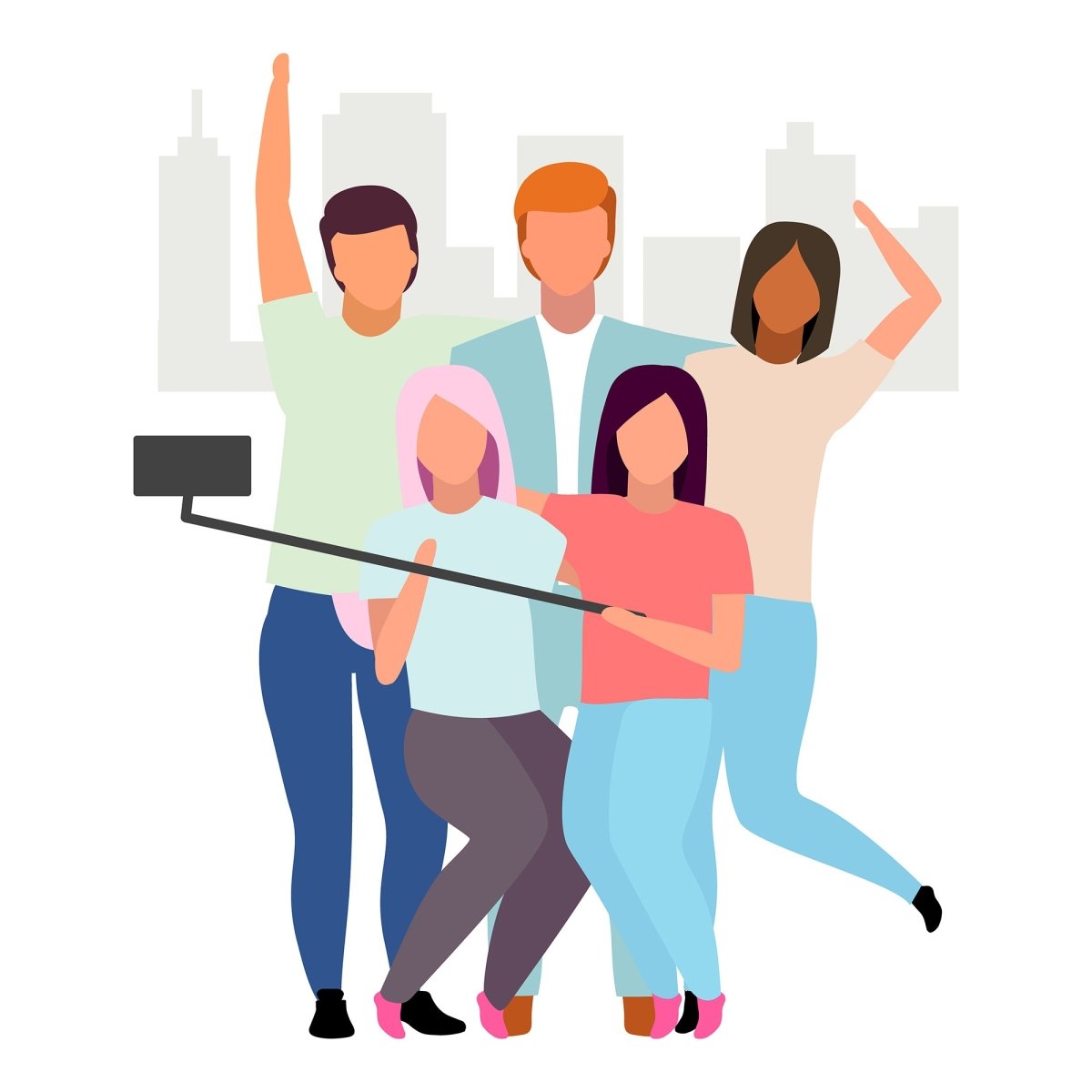 Friends together flat vector illustration set