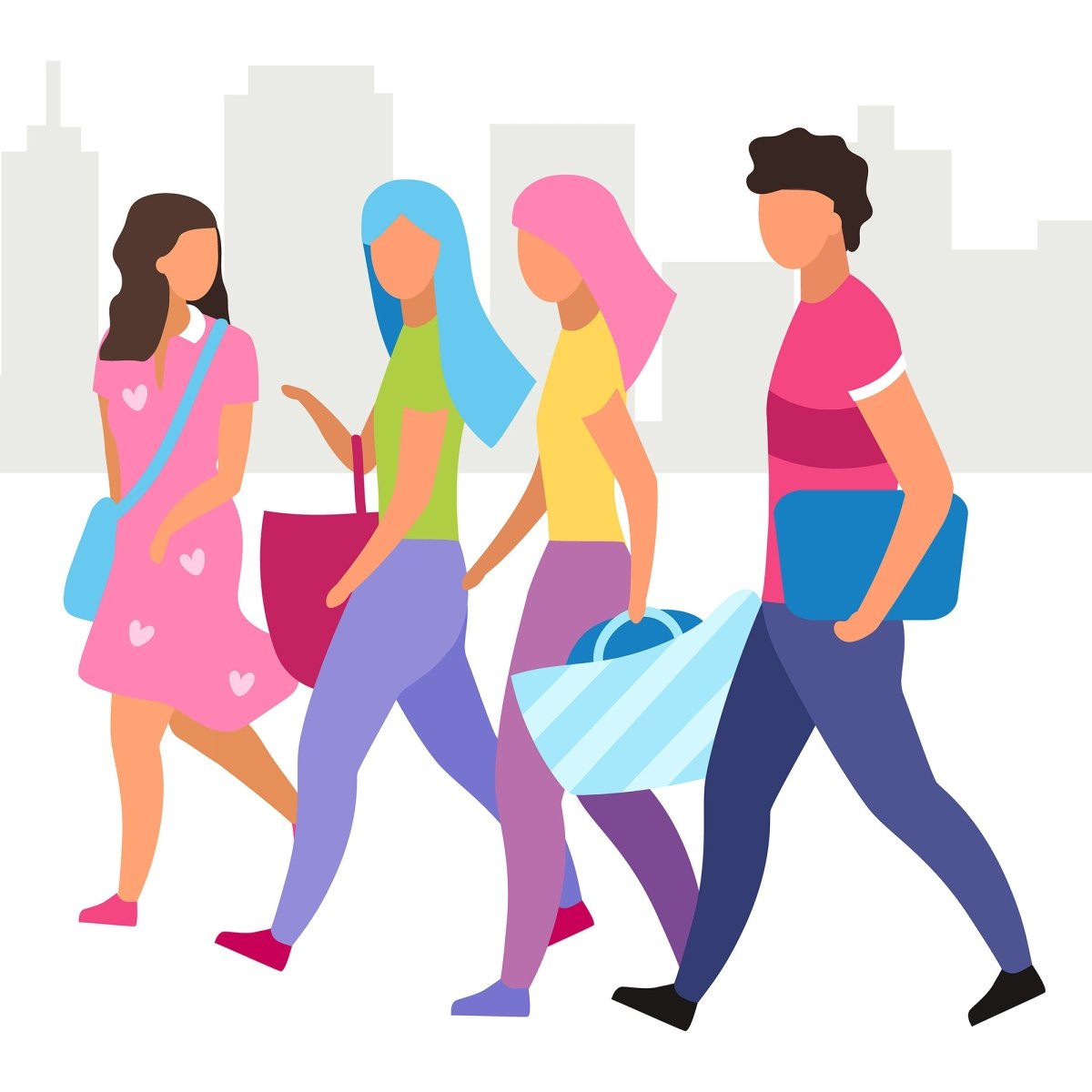 Friends together flat vector illustration set
