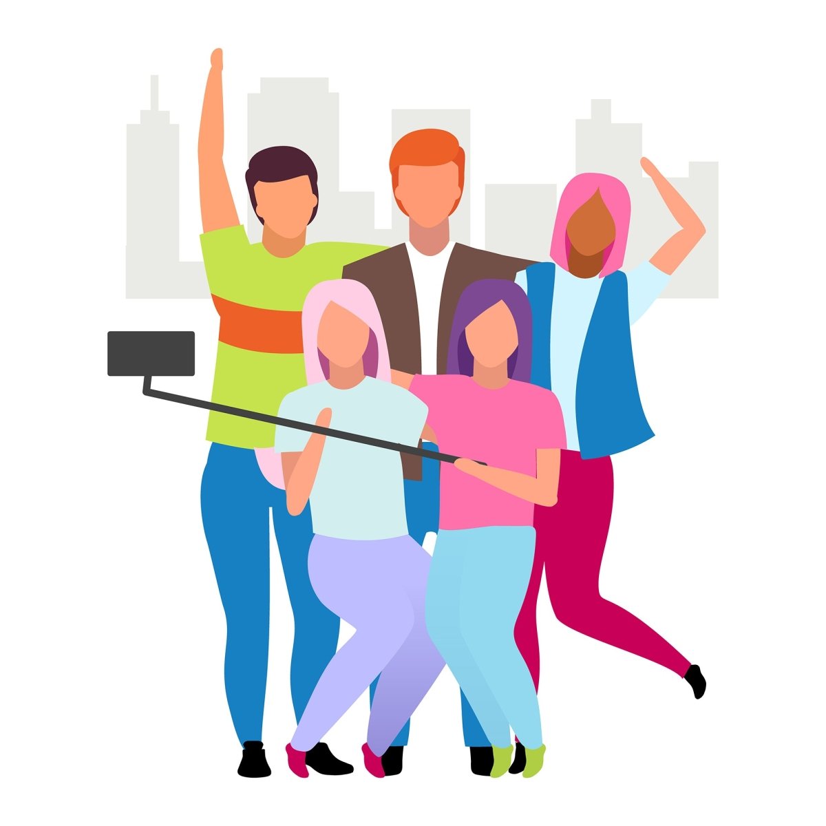 Friends together flat vector illustration set