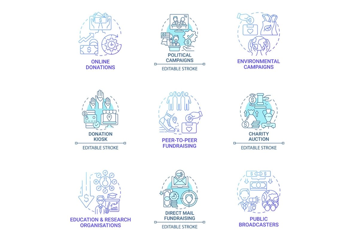Fundraising concept icons bundle