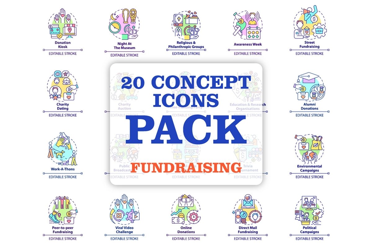 Fundraising concept icons bundle