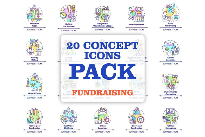 Fundraising concept icons bundle