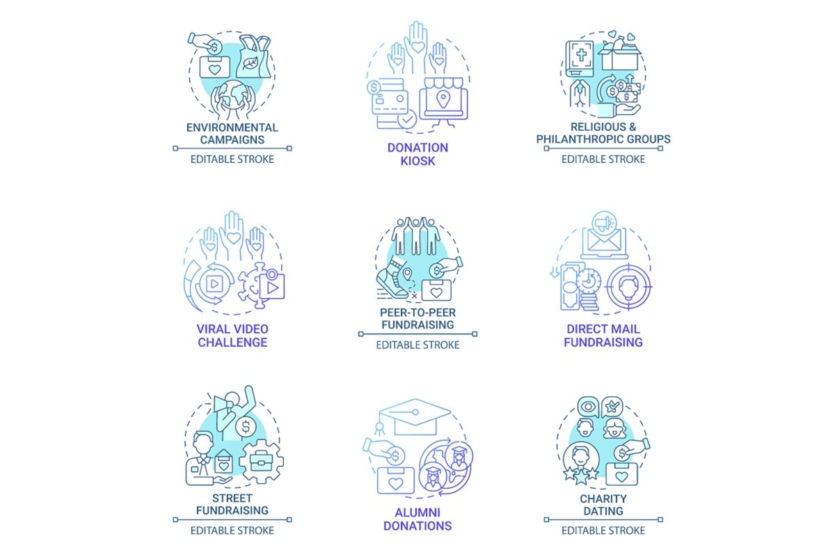 Fundraising concept icons bundle