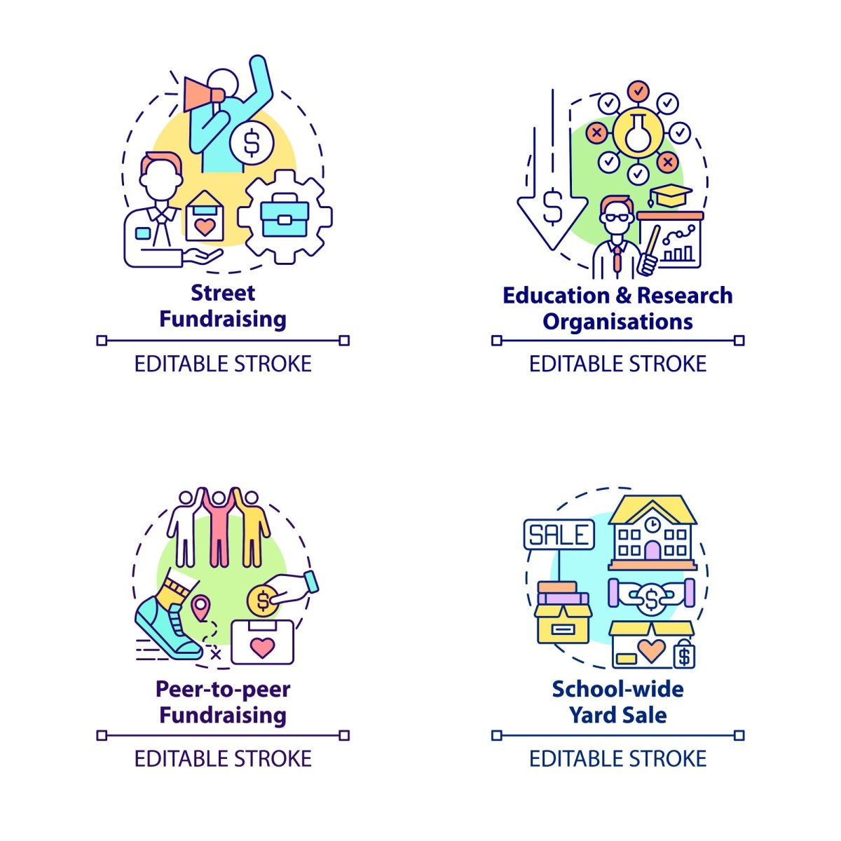 Fundraising concept icons bundle