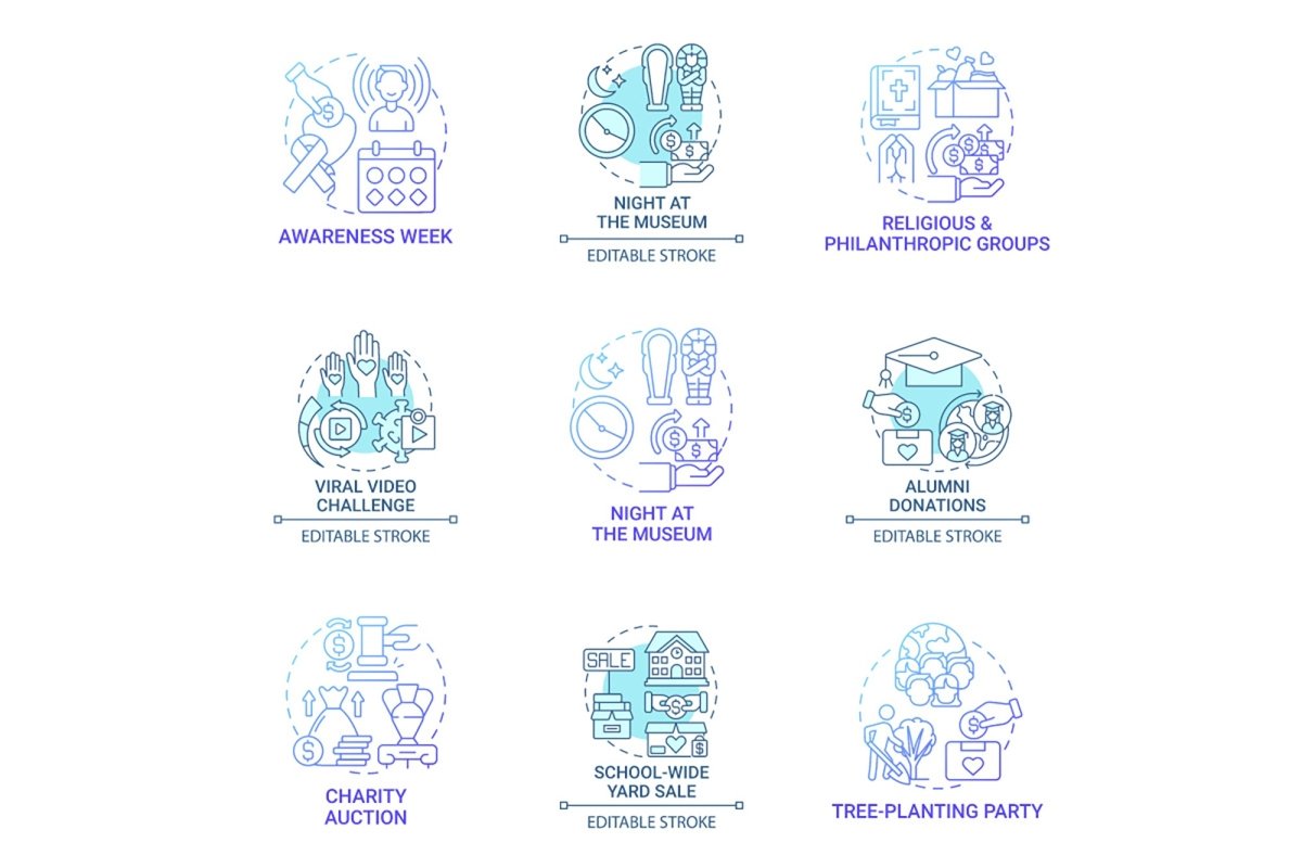 Fundraising concept icons bundle