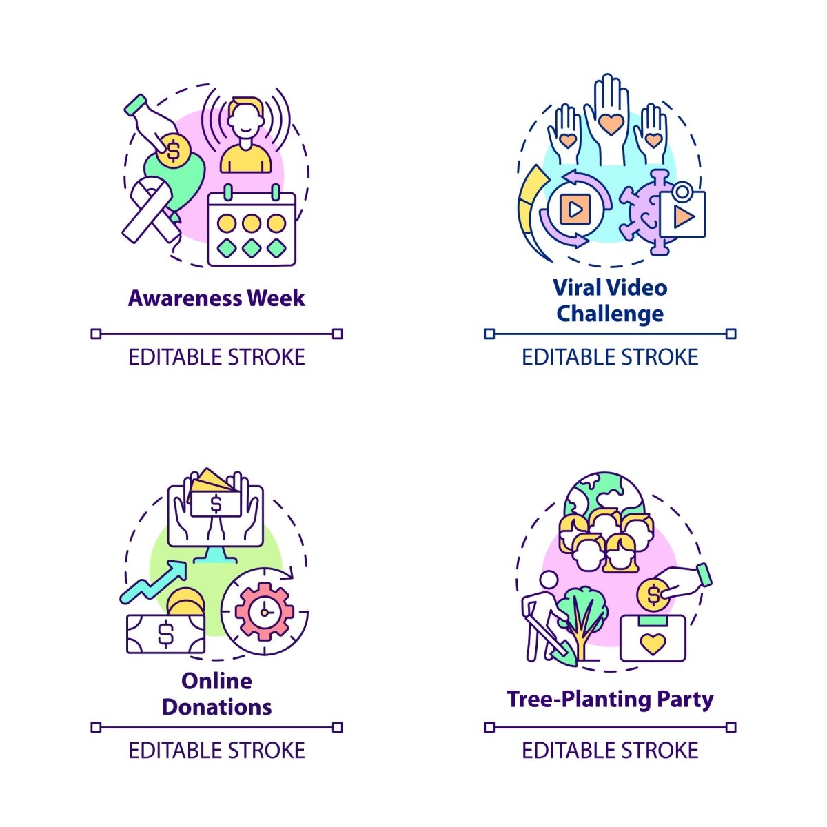 Fundraising concept icons bundle