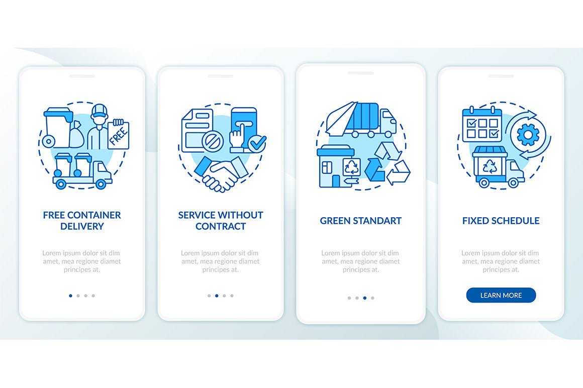 Garbage management service onboarding mobile app page screen bundle