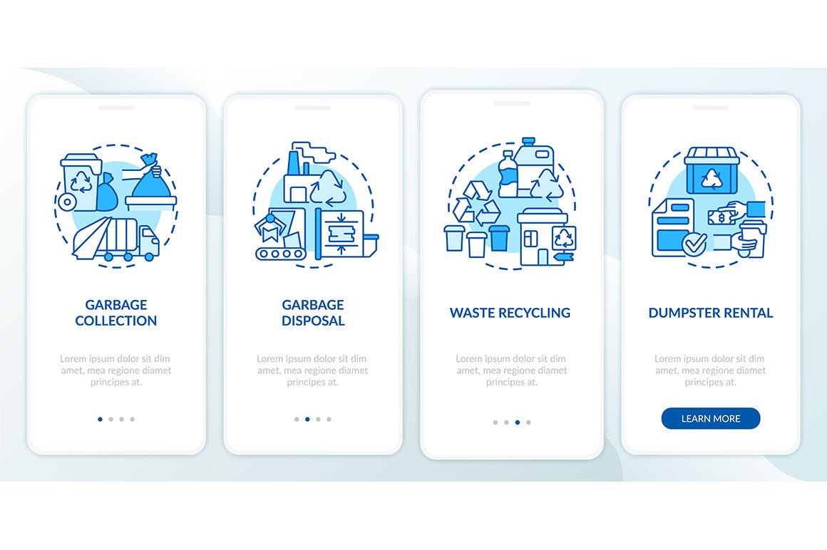 Garbage management service onboarding mobile app page screen bundle