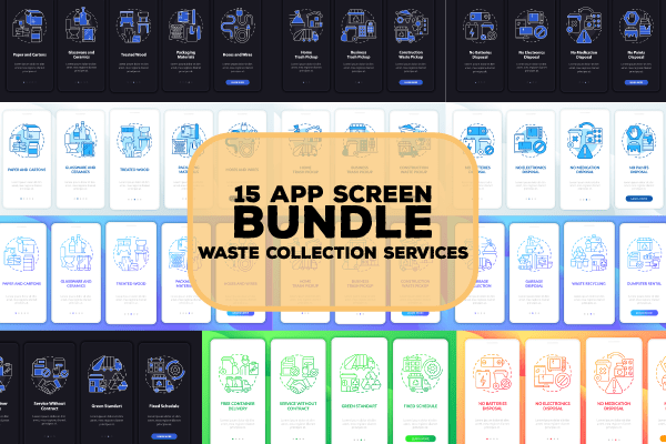 Garbage management service onboarding mobile app page screen bundle