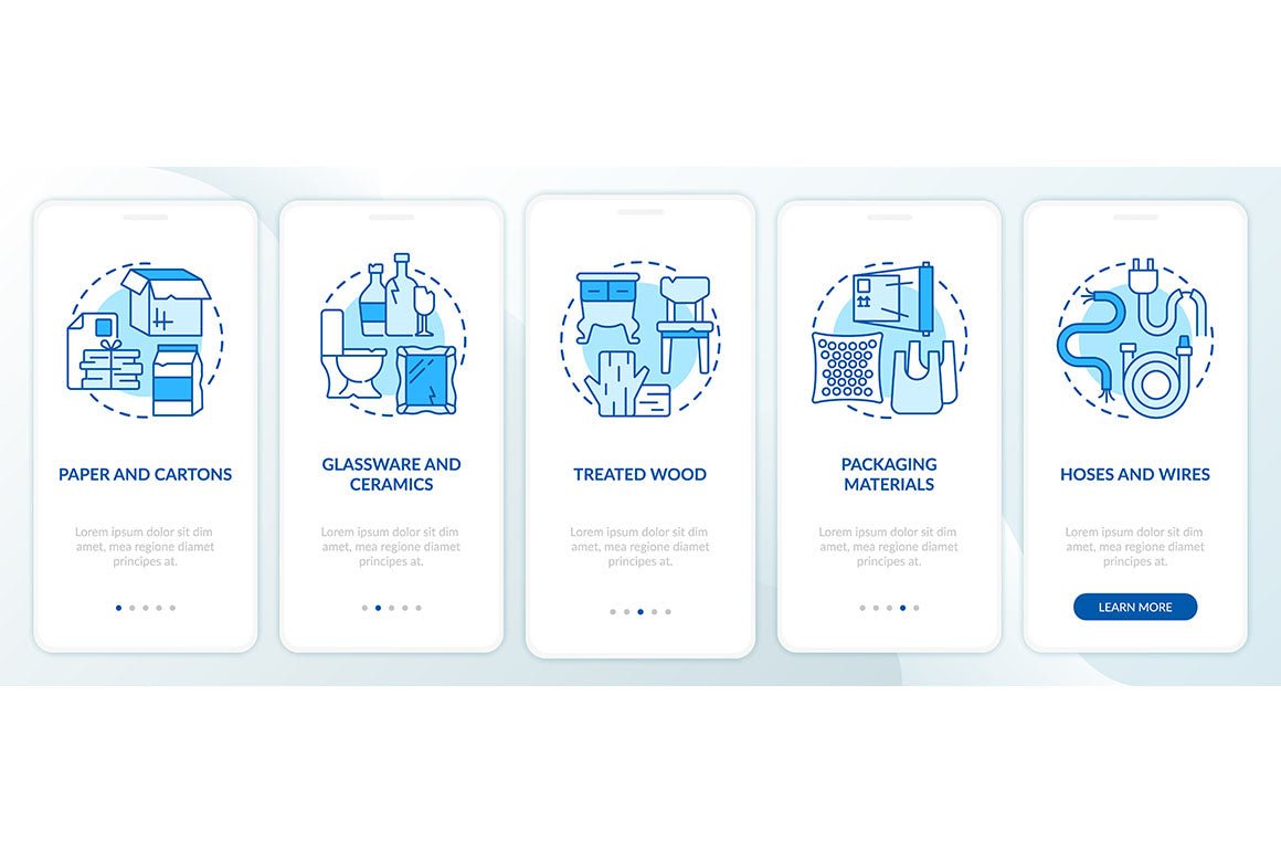 Garbage management service onboarding mobile app page screen bundle