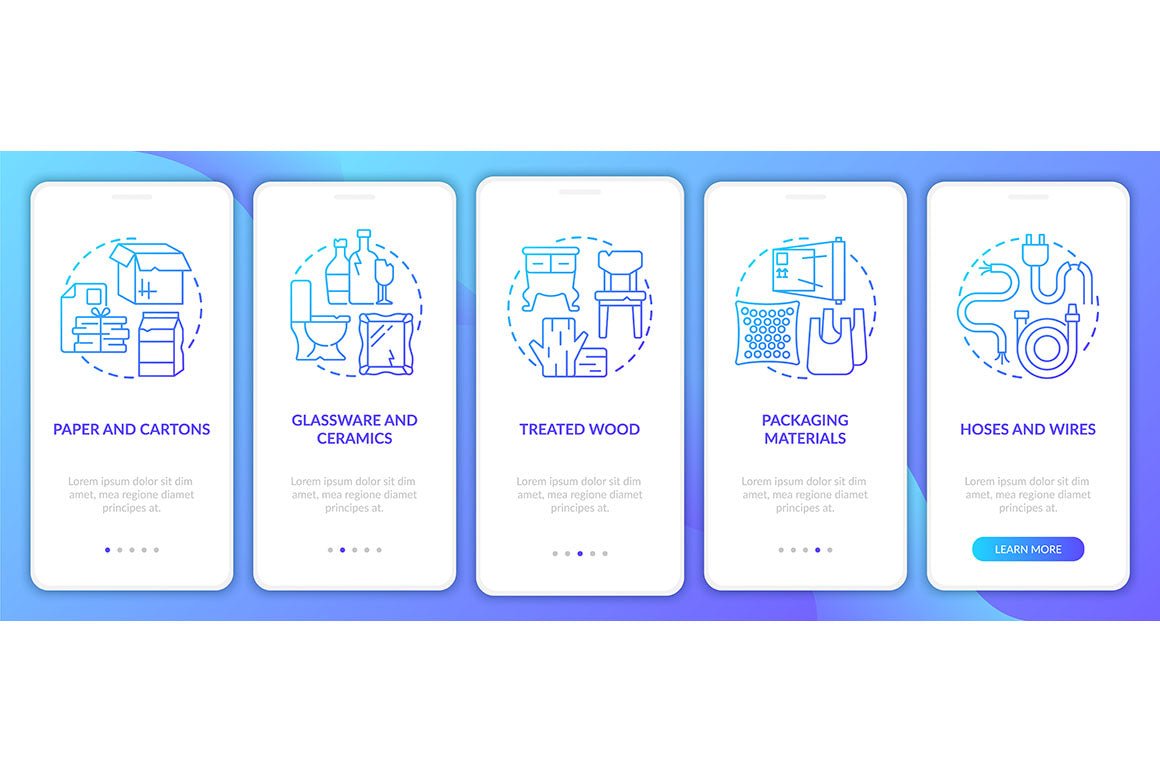 Garbage management service onboarding mobile app page screen bundle