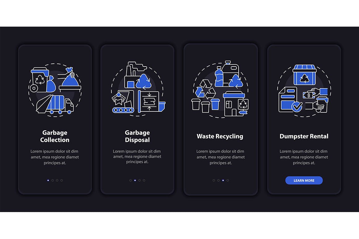 Garbage management service onboarding mobile app page screen bundle
