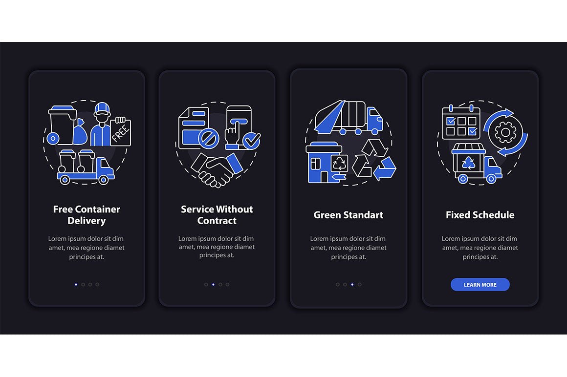 Garbage management service onboarding mobile app page screen bundle