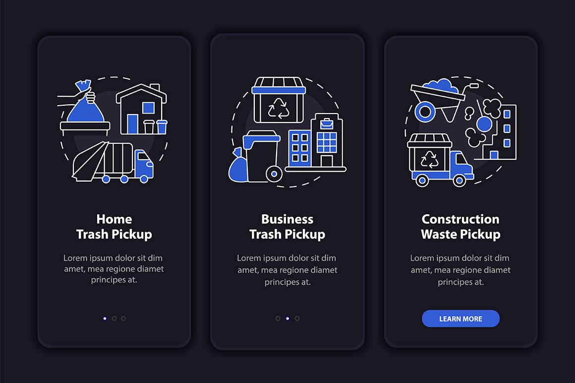Garbage management service onboarding mobile app page screen bundle