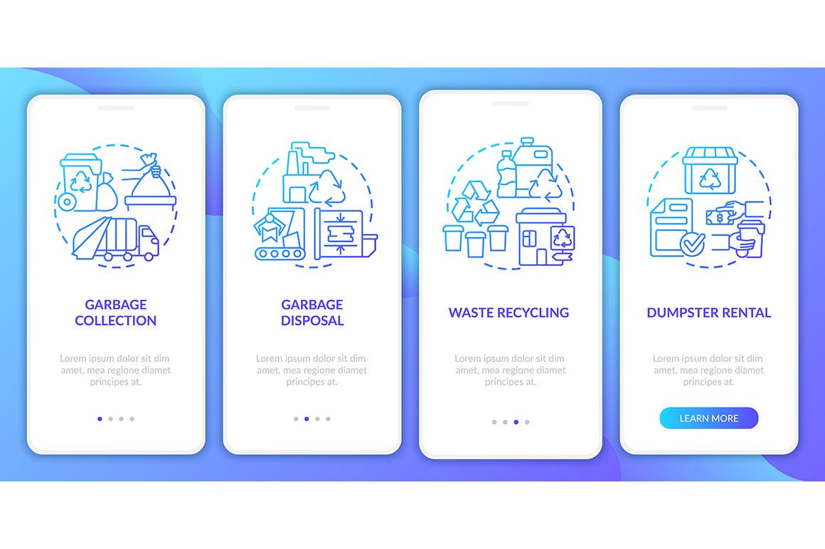 Garbage management service onboarding mobile app page screen bundle