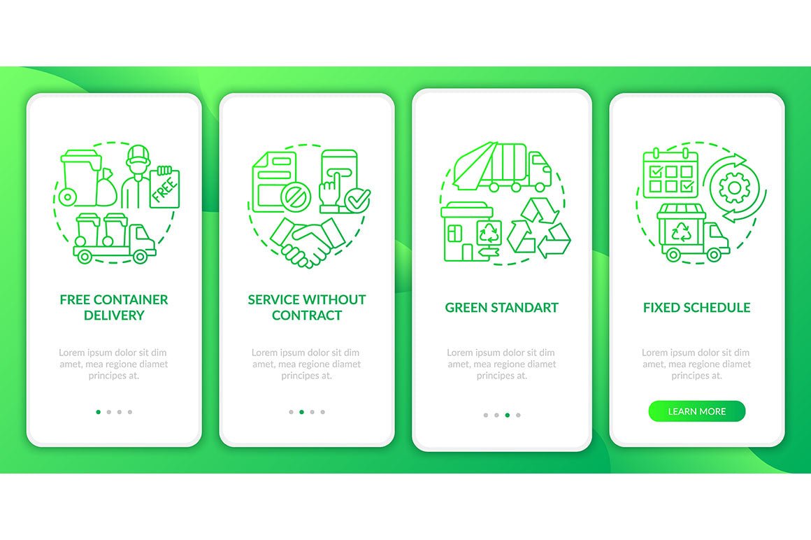 Garbage management service onboarding mobile app page screen bundle