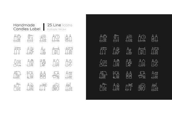 Handmade candles label linear manual label icons set for dark and light mode
