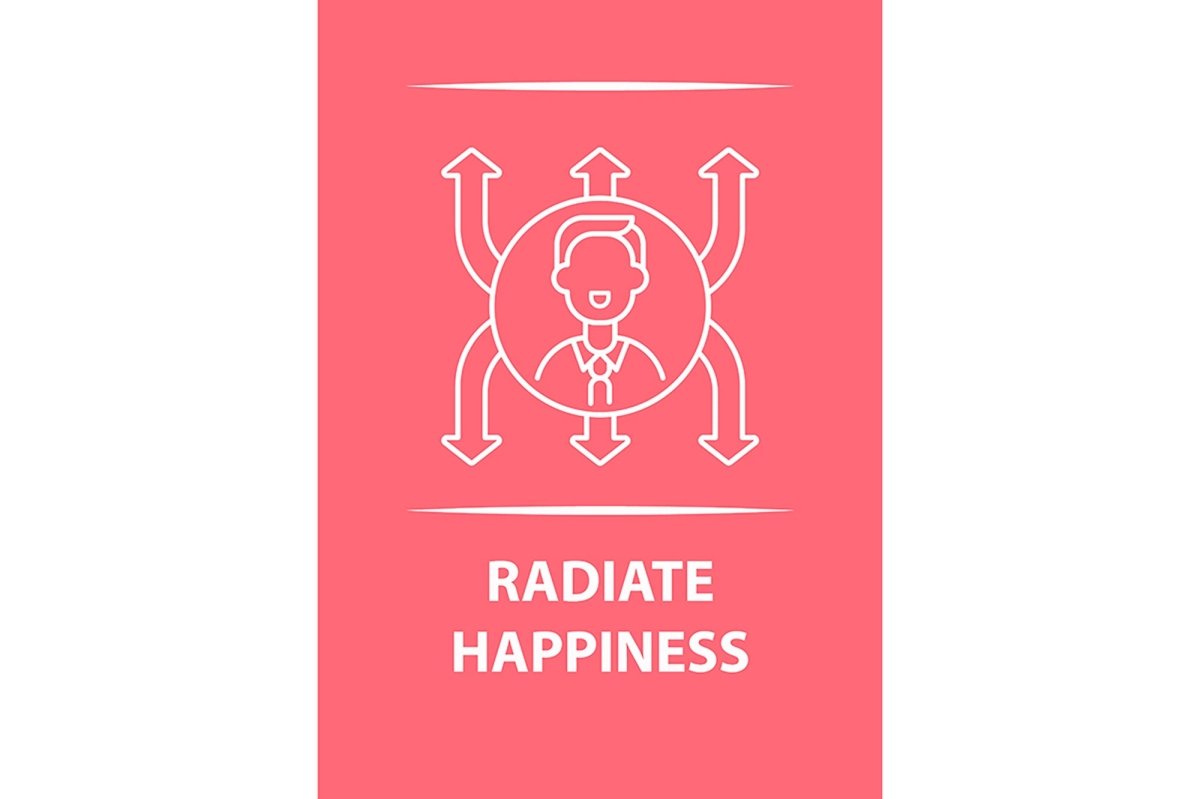 Happy and positive messages postcard with linear glyph icon set