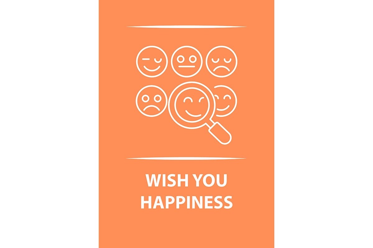 Happy and positive messages postcard with linear glyph icon set
